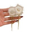 Faux Pearl Flower Fur Ball Tassel Drop Earrings For Women Fashion OL Round Geometric Stud Style view 5
