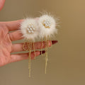 Faux Pearl Flower Fur Ball Tassel Drop Earrings For Women Fashion OL Round Geometric Stud Style view 1