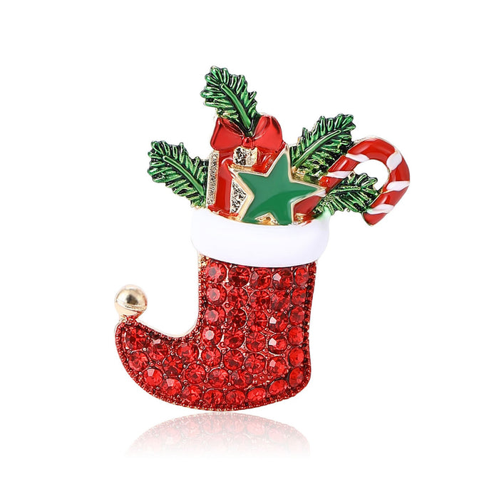 Alloy Rhinestone Enamel Christmas Stocking Candy Brooch Pin For Festive Wear