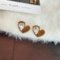 Vintage Hong Kong Style Red Velvet Heart Flower Crystal Rhinestone Irregular Statement Stud Earrings view 4