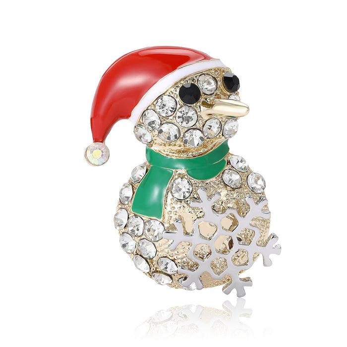 Alloy Rhinestone Enamel Christmas Snowman Brooch Pin For Coat Decoration