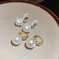 French Vintage Round Faux Pearl Geometric Drop Earrings, Elegant Light Luxury OL Style view 3
