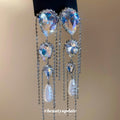 Rhinestone Tassel Teardrop Faux Pearl Drop Earrings With Silver Needle European Style view 1