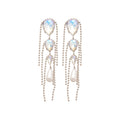 Rhinestone Tassel Teardrop Faux Pearl Drop Earrings With Silver Needle European Style view 5