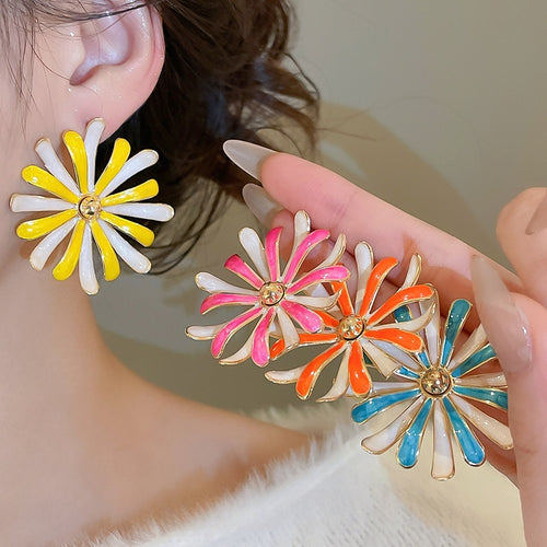 Iron Pin Dopamine Enamel Flower Stud Earrings Simple Sweet Versatile Light Luxury Jewelry