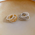 Gold Plated Multi Layer Faux Pearl Open Bangle Ring Light Luxury Geometric Jewelry view 4