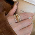 Gold Plated Multi Layer Faux Pearl Open Bangle Ring Light Luxury Geometric Jewelry view 3