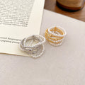 Gold Plated Multi Layer Faux Pearl Open Bangle Ring Light Luxury Geometric Jewelry view 2