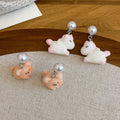 Silver Needle Faux Pearl Flocked Pony And Puppy Stud Earrings Cute Animal Casual Jewelry view 4