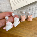 Silver Needle Faux Pearl Flocked Pony And Puppy Stud Earrings Cute Animal Casual Jewelry view 2