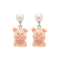Silver Needle Faux Pearl Flocked Pony And Puppy Stud Earrings Cute Animal Casual Jewelry view 5