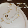 French Enamel Bow Faux Pearl Sweater Necklace Vintage Light Luxury Elegant Choker For Women view 4