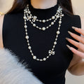 French Enamel Bow Faux Pearl Sweater Necklace Vintage Light Luxury Elegant Choker For Women view 3