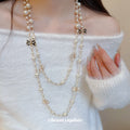 French Enamel Bow Faux Pearl Sweater Necklace Vintage Light Luxury Elegant Choker For Women view 1