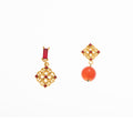 Vintage Asymmetric Gold Alloy Red Zircon Hollow Floral Knot Bead New Chinese Wedding Drop Earrings view 5