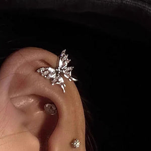 Light Luxury Copper Zircon Butterfly Clip-on Earrings For Women Elegant Non-Pierced Ear Cuffs
