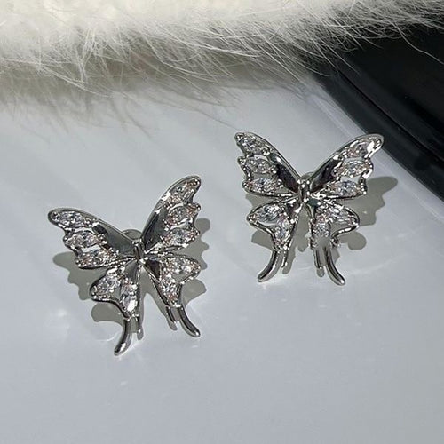 Light Luxury Copper Zircon Butterfly Clip-on Earrings For Women Elegant Non-Pierced Ear Cuffs