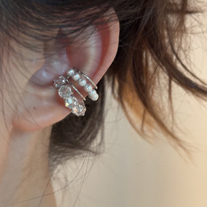 French Light Luxury Round Zircon Faux Pearl Multi Layer Clip-on Earrings for Women
