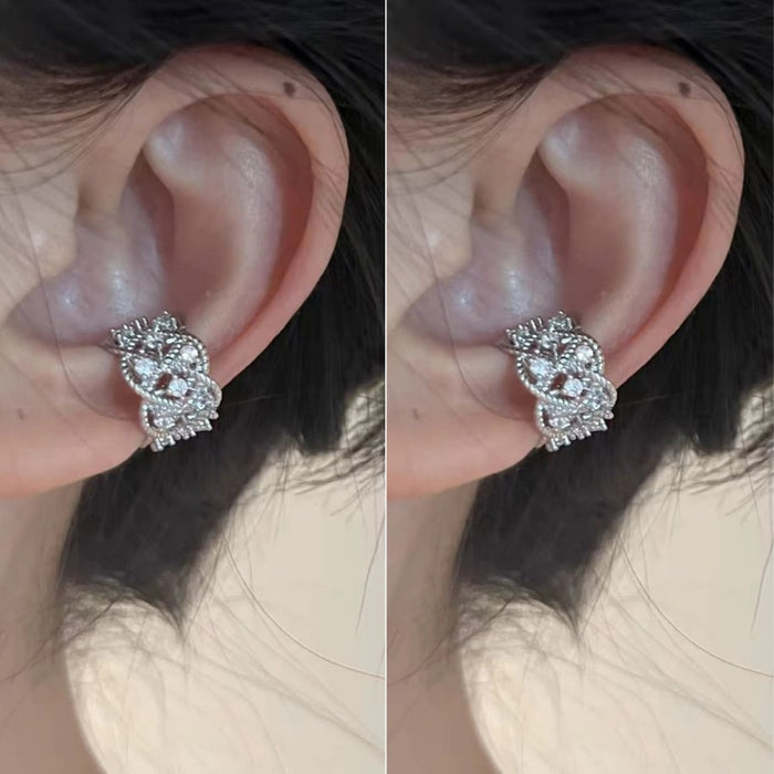 Copper Zircon Textured Cross Hollow Geometric Round Clip-on Earrings Light Luxury No Piercing Ear Cuffs
