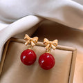 Elegant Resin Bow Round Stud Earrings Minimalist Light Luxury Fashion Jewelry view 2