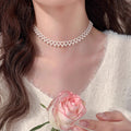 Light Luxury Stainless Steel Beaded Faux Pearl Geometric Round Clavicle Necklace For Women view 1