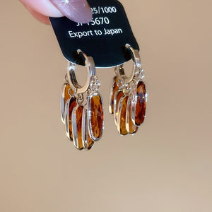 Vintage Faux Crystal Oval Tassel Drop Earrings For Women Geometric Light Luxury Designer Style