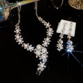 Light Luxury Faux Pearl Rhinestone Flower Necklace And Stud Earrings Jewelry Set For Women view 3