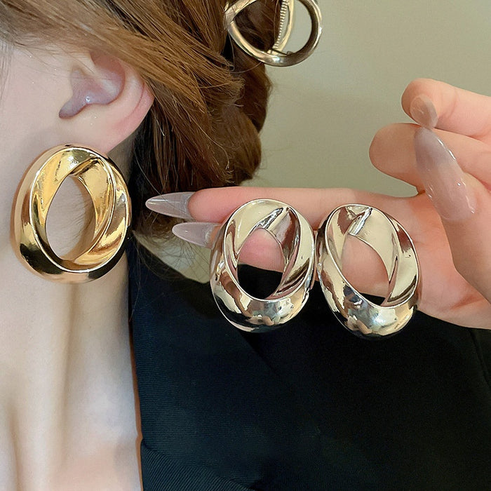 Smooth Metal Oval Stud Earrings, Minimalist Geometric Light Luxury Commuter Jewelry