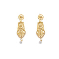 Vintage Luxury Gold Alloy Rhinestone Pearl Round Geometric Hollow Floral Drop Dangle Earrings view 5