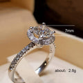 Silver Tone Four Prong Halo Round Clear Stone Pave Band Ring view 2