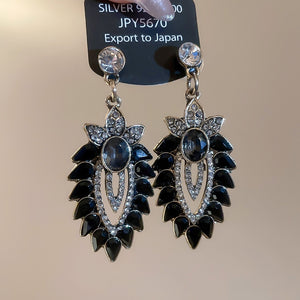 Vintage Style Alloy Flower Leaf Rhinestone Drop Earrings With Silver Needle Elegant Fashion Jewelry