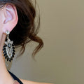 Vintage Style Alloy Flower Leaf Rhinestone Drop Earrings With Silver Needle Elegant Fashion Jewelry view 4