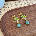 New Chinese Style Emerald Green Fan Bamboo Leaf Long Tassel Irregular Qipao Costume Earrings view 4