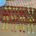 New Chinese Style Emerald Green Fan Bamboo Leaf Long Tassel Irregular Qipao Costume Earrings view 2