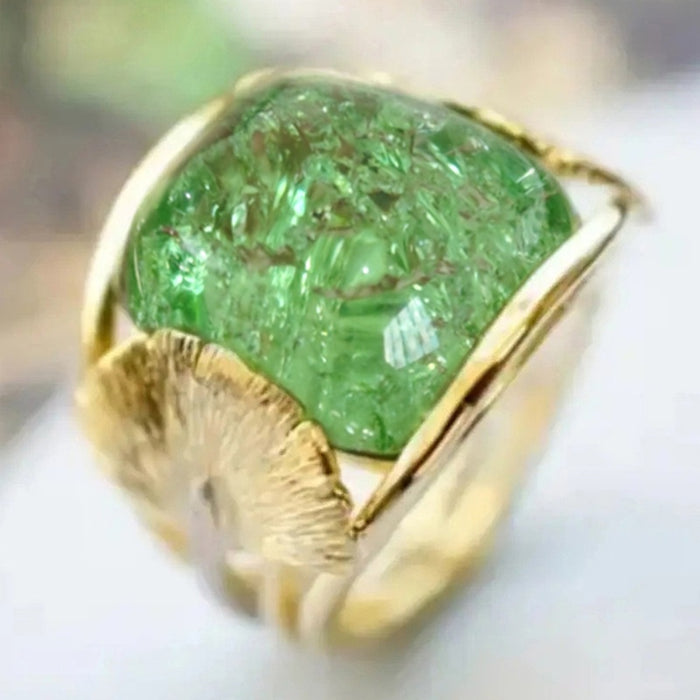 Niche Ginkgo Leaf Ring For Women With Faux Emerald Texture, Pastoral Fine Jewelry