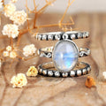Vintage Maillard Style Small Bead Ring For Women, Triple Band Faux Moonstone Fashion Jewelry view 2