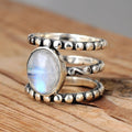 Vintage Maillard Style Small Bead Ring For Women, Triple Band Faux Moonstone Fashion Jewelry view 1