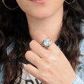 Vintage Maillard Style Small Bead Ring For Women, Triple Band Faux Moonstone Fashion Jewelry view 3