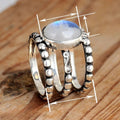 Vintage Maillard Style Small Bead Ring For Women, Triple Band Faux Moonstone Fashion Jewelry view 4