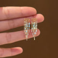 French Vintage Metal Tassel Drop Earrings With Silver Needle Geometric Line Light Luxury Design view 1