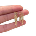 French Vintage Metal Tassel Drop Earrings With Silver Needle Geometric Line Light Luxury Design view 5