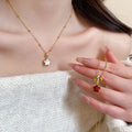 Metal Enamel Beaded Double Sided Flower Sweater Necklace Elegant Old Money Clavicle Chain view 2