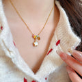 Metal Enamel Beaded Double Sided Flower Sweater Necklace Elegant Old Money Clavicle Chain view 4