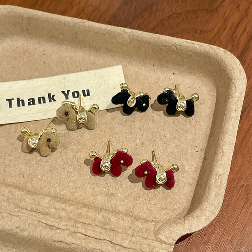 Alloy Flocked Pony Stud Earrings Vintage Casual Horse Animal Jewelry For Autumn Winter