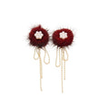 Faux Pearl Flower Tassel Drop Earrings With Plush Ball Silver Pin Fashion OL Geometric Round Design view 5