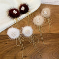 Faux Pearl Flower Tassel Drop Earrings With Plush Ball Silver Pin Fashion OL Geometric Round Design view 2