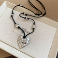 Light Luxury Alloy Heart Dachshund Wax Cord Sweater Necklace, Minimalist Trendy Pendant view 4