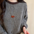 Light Luxury Tiger Eye Stone Flocked Horse Sweater Necklace New Chinese Zodiac Pendant Choker view 3
