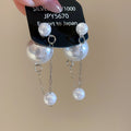 Round Faux Pearl Stud Earrings With Silver Pins, Modern Geometric Light Luxury Style view 1