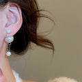 Round Faux Pearl Stud Earrings With Silver Pins, Modern Geometric Light Luxury Style view 4